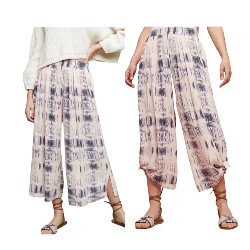 Anthropologie Wide Leg Cream and Blue Pants